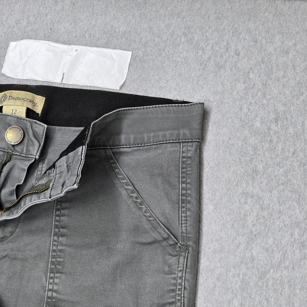 Democracy Women Pants 12 Gray Cargo Twill Button Zipper Slim 24" Inseam - Picture 7 of 15